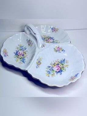 Godinger Reflections Shamrock Divided Serving Dish Floral Porcelain with Handle